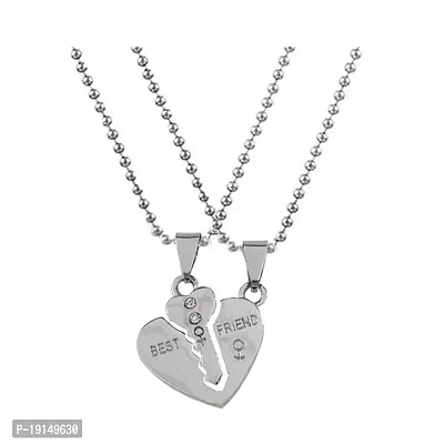 Sullery Best Friend Heart Key Lock Locket With Chain Silver Stainless Steel Necklace Pendant For Men And Women