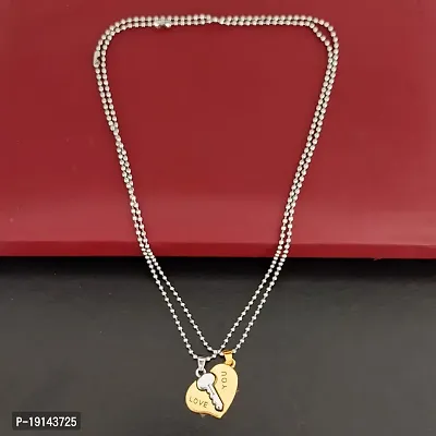 Sullery Valentine Day Gift Heart Lock and Key Puzzle Couple Lovers Gold and Silver Metel Necklace Chain for Men and Women-thumb4