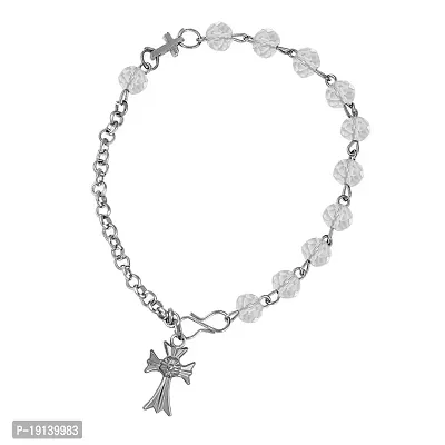 Sullery Religious Catholic Jewelry 6mm Bead Jesus Stainless Steel Rosary Bead Bracelet Holy Cross Christian Jewellery for Men and Women