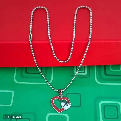 M Men Style Alphabet Love Double Heart Charms Love Letter Locket With Chain Red And Silver Zinc And Metal Alphabet Pendant Necklace Chain For Men And Women-thumb3