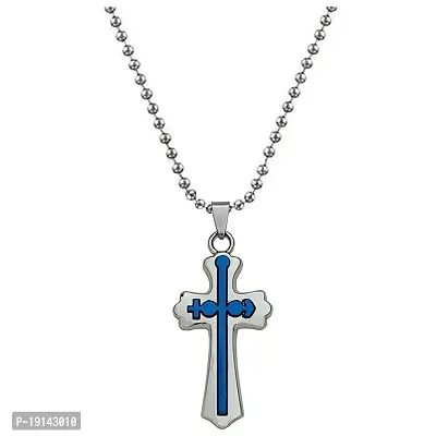 Sullery Christmas Gift Lord Holy Jesus Cross Christ Crucifix Blue and Silver Stainless Steel 01 Necklace Pendant for Men and Women