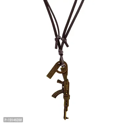 M Men Style Antique Bronze Multiple Elements Long Gun Adjustable Leather Cord Leather Necklace Chain Pendant for Unisex-thumb0