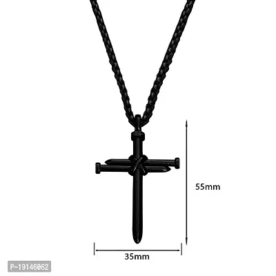 M Men Style Christian Jewelry Christian Crucifix Jesus Cross Nail Blessing Pray With Long Chain Black Stainless Steel Pendant Necklace Chain For Men And Women-thumb2