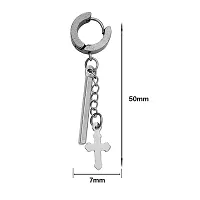M Men Style Religious Jewelry Jesus Cross Charm Drop Huggie Hoop Hinged Piercing Surgical Silver Stainless Steel Earrings For Men And Women SEr2022195-thumb1
