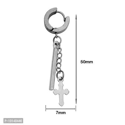 M Men Style Religious Jewelry Jesus Cross Charm Drop Huggie Hoop Hinged Piercing Surgical Silver Stainless Steel Earrings For Men And Women SEr2022195-thumb2