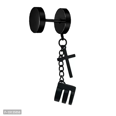 Sullery Religious Jesus Cross Chain EarCuff Stud Earring 01 Stainless Steel Stud Earrings For Men And Women