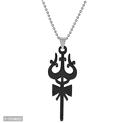 Sullery Religious Jewelry Lord Shiva Trishul Damaru Black Silver Stainless Steel Necklace Pendant for Men and Women