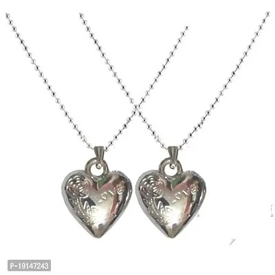 Sullery Look Trendy Couple Heart Love Lockets with 2 Chain Metal Pendant Set for Men and Women Lovers Gift