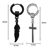 M Men Style Feather With Christ Jesus Cross Ear Stud Black And Silver Stainless Steel Hoop Earrings For Men And Women-thumb1