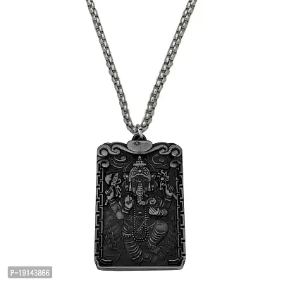 M Men Style Religious Jewelry Om Shree Ganesh Locket with Chain Grey Zinc Metal Religious Pendant Necklace Chain For Men And Women