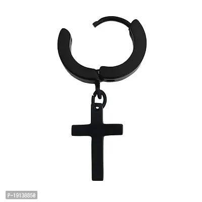 Sullery Religious Jesus Cross Charm Drop Hoop Single Earring Black Stainless Steel Hoop Earring For Men And Women-thumb2