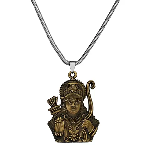 M Men Style God Shree Ram Snake Chain Silver Zinc And Metal Pendant Necklace For Men And women