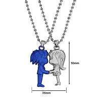 Sullery Valentine Day Gift Cute Girl and Boy Lovers Couple 2pc Blue and Silver Metel Necklace Chain for Men and Women-thumb1