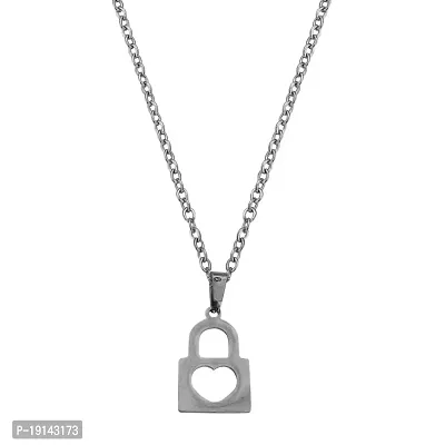 M Men Style Heart Shape Lock Silver Stainless steel Pendant Neckace Chain For Women And Girls