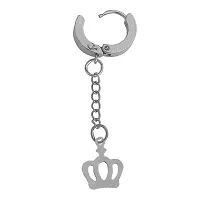 Sullery Punk Fashion Crown Charm Huggie Silver Stainless Steel Hoop Earrings For Men And Women-thumb1