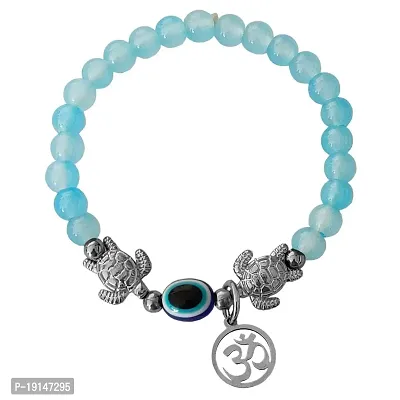 M Men Style 6mm Beads Blue Yoga Meditation OM Turtle Evil Eye Elastic Strachable Charm Crystal Bracelet For Men And Women LCBR2A501