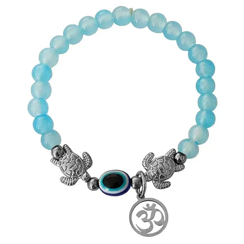 M Men Style 6mm Beads Blue Yoga Meditation OM Turtle Evil Eye Elastic Strachable Charm Crystal Bracelet For Men And Women LCBR1A501