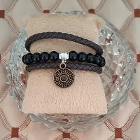 Sullery Fashion Coin Charm Three Layer Genuine Casual Leather and Onyx Crystal Wraps Bracelet for Men and Women-thumb2
