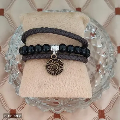 Sullery Fashion Coin Charm Three Layer Genuine Casual Leather and Onyx Crystal Wraps Bracelet for Men and Women-thumb3