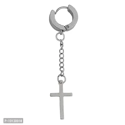 Sullery Religious Jesus ChristCross Silver Stainless Steel Hoop Earrings For Men And Women