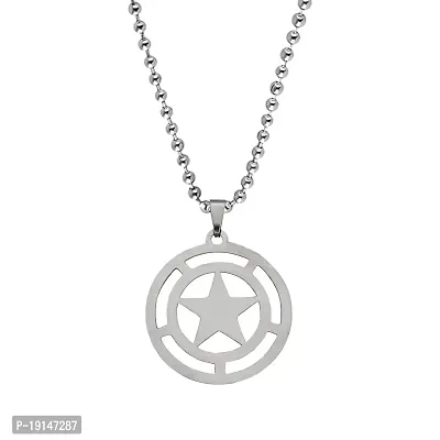 Sullery My Shape Supernatural Pentacle Pentagram Protection Star Amulet Locket Silver Stainless Steel Fashion Man Biker Jewelry Pendant Necklace Chain for Men and Women-thumb0