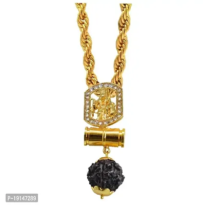 Sullery Lord Shiv Trishul's with Rudraksha Mala Gold Plated Brass Necklace Pendant for Men and Boys