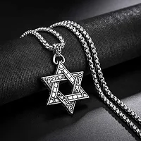 M Men Style Metal Silver Biker Biker Gothic Luncy Star Of David Hexagram Double Sided Heaxagonal Star With Box Chain Pendant Necklace Chain Gift For Men Boys-thumb3