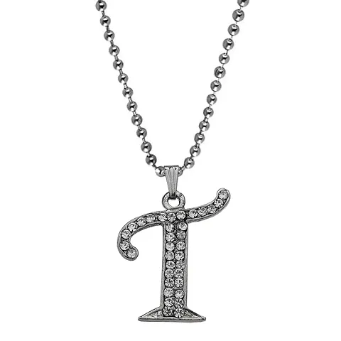 M Men Style Name English Alphabet T Letter Initials Letter Locket Pendant Necklace Chain and His Silver Crystal and Zinc Alphabet Pendant Necklace ChainUnisex