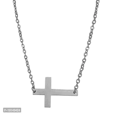 M Men Style Religious Horizontal Christian Crucifix Jesus Cross Christian Jewelry Sterling Silver Silver Stainless Steel Pendant Necklace Chain