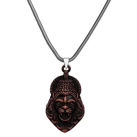 M Men Style God Vishnu avatar Narasimha Lion Head Pendant With Snake Chain Copper Zinc Metal Necklace For Men And Women