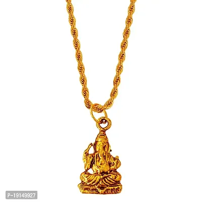 M Men Style Religious Lord Shri Ganesh Gold Brass Pendant Necklace Chain For Men And Women SPn202305