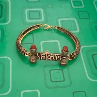 M Men Style Religious Lord Shiv Mahakal Damaru Lobster claw Bangle Cuff kada Gold And Brown Brass And Wood Religious Bracelet For Men And Women-thumb3