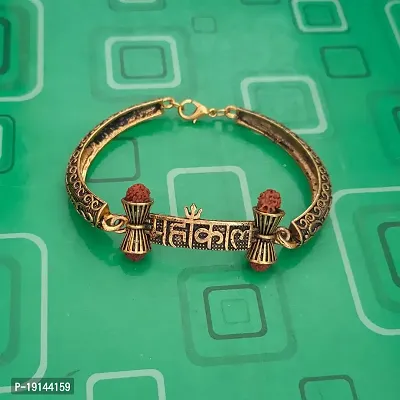 M Men Style Religious Lord Shiv Mahakal Damaru Lobster claw Bangle Cuff kada Gold And Brown Brass And Wood Religious Bracelet For Men And Women-thumb4