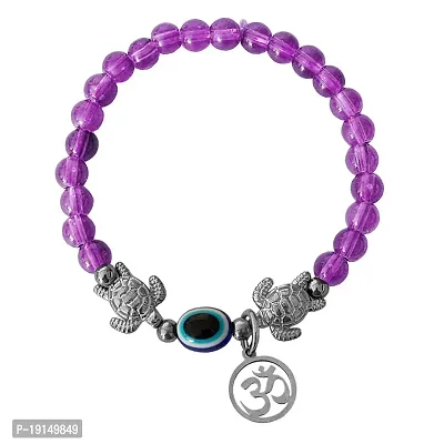 M Men Style 6mm Beads Purple Yoga Meditation OM Turtle Evil Eye Elastic Strachable Charm Crystal Bracelet For Men And Women LCBR12A501-thumb0