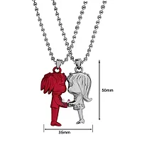 Sullery Valentine Day Gift Cute Girl And Boy Lovers Couple 2pc Red And Silver Metel Necklace Chain For Men And Women-thumb1