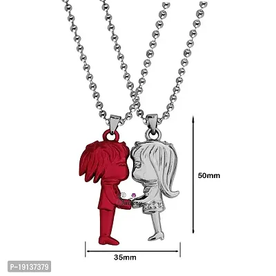 Sullery Valentine Day Gift Cute Girl And Boy Lovers Couple 2pc Red And Silver Metel Necklace Chain For Men And Women-thumb2