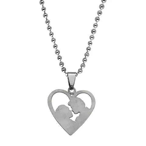 M Men Style Valentine Day Couple Heart With Ball Chain Connector Silver Zinc Metal Pendant Necklace Chain For Men And Women