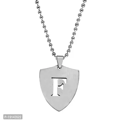 M Men Style English Alphabet Initial Charms Letter Initial F Alphabet Silver Stainless Steel Letters Script Name Fom A-Z Pendant Necklace Chain For Men And Women