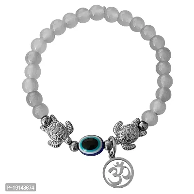 M Men Style 6mm Beads Grey Yoga Meditation OM Turtle Evil Eye Elastic Strachable Charm Crystal Bracelet For Men And Women LCBR5A501