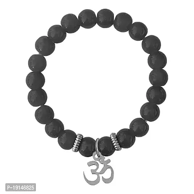 M Men Style 6mm Beads Black Yoga Meditation OM Elastic Strachable Charm Crystal Bracelet For Men And Women LCBR15B502-thumb0