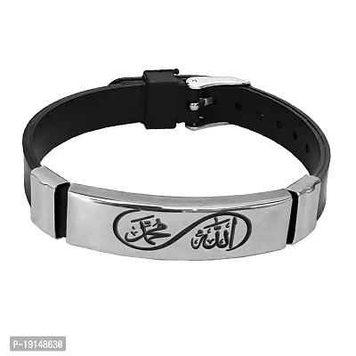 M Men Style Allah With Mohammed ???? Islamic Unisex Black And Silver Stainless Steel And Silicone Bracelet For Men And women-thumb0