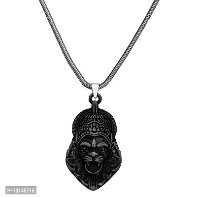 M Men Style God Vishnu avatar Narasimha Lion Head Pendant With Snake Chain Grey Zinc Metal Necklace For Men And Women