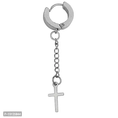 Sullery Religious Jesus Christ Cross Silver Stainless Steel Hoop Earrings For Men And Women-thumb0