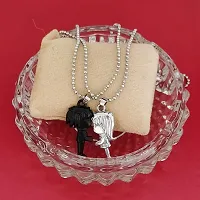 Sullery Valentine Day Gift Cute Girl and Boy Lovers Couple 2pc Black and Silver Metel Necklace Chain for Men and Women-thumb2