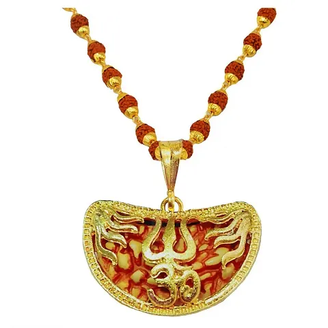 Sullery Religious One Mukhi/Half Moon Rudraksha Bead In Gold Plated Trishul Cap With Gold Plated Cap Panchmukhi Rudraksha Mala 00 00 00 00 For Men And Women
