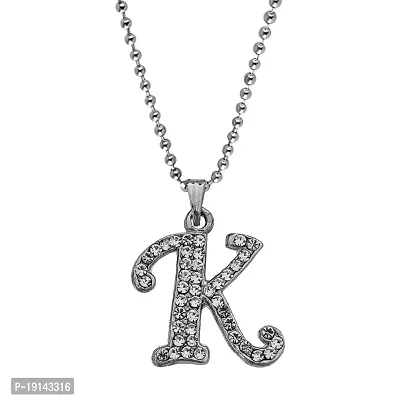 M Men Style Name English Alphabet K Letter Initials Letter Locket Pendant Necklace Chain and His Silver Crystal and Zinc Alphabet Pendant Necklace ChainUnisex-thumb0