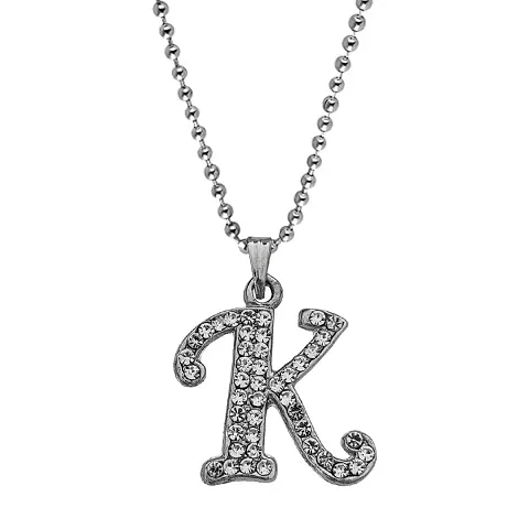 M Men Style Name English Alphabet K Letter Initials Letter Locket Pendant Necklace Chain and His Silver Crystal and Zinc Alphabet Pendant Necklace ChainUnisex