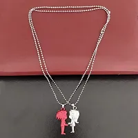 Sullery Valentine Day Gift Cute Girl And Boy Lovers Couple 2pc Red And Silver Metel Necklace Chain For Men And Women-thumb3