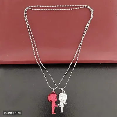 Sullery Valentine Day Gift Cute Girl And Boy Lovers Couple 2pc Red And Silver Metel Necklace Chain For Men And Women-thumb4