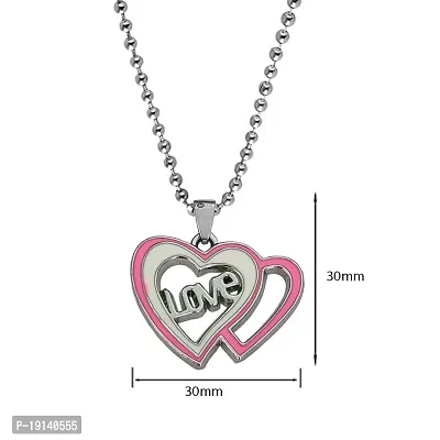 M Men Style Double Heart Alphabet Love Charm Locket With Chain pink And Silver Zinc And Metal Alphabet Pendant Necklace Chain For Men And Women-thumb2
